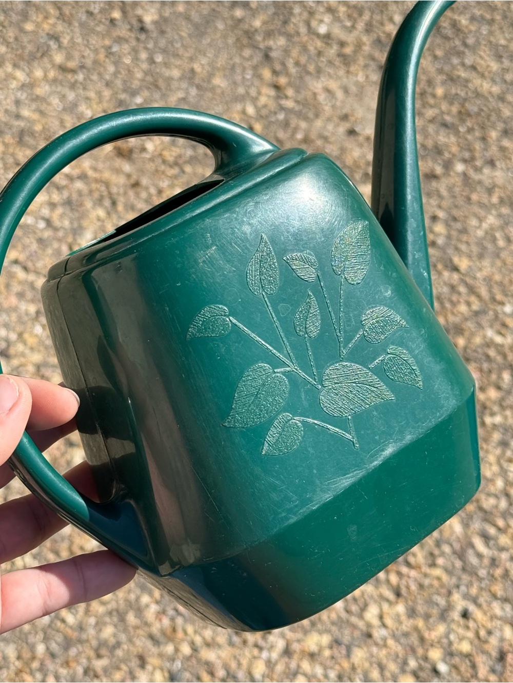 Dark Green Vintage 90s Floral Plastic Plant Watering Can by Garden Scene USA